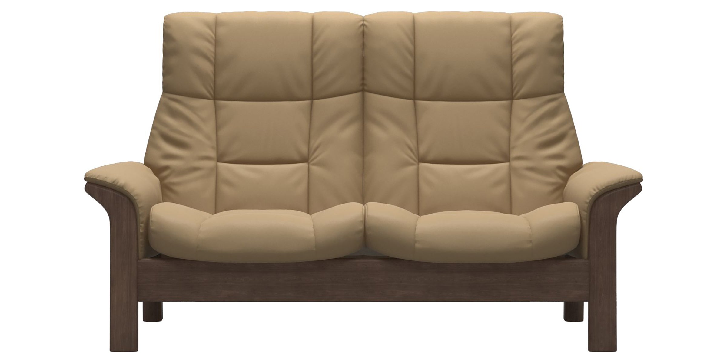 Paloma Leather Sand and Walnut Base | Stressless Buckingham 2-Seater High Back Sofa | Valley Ridge Furniture