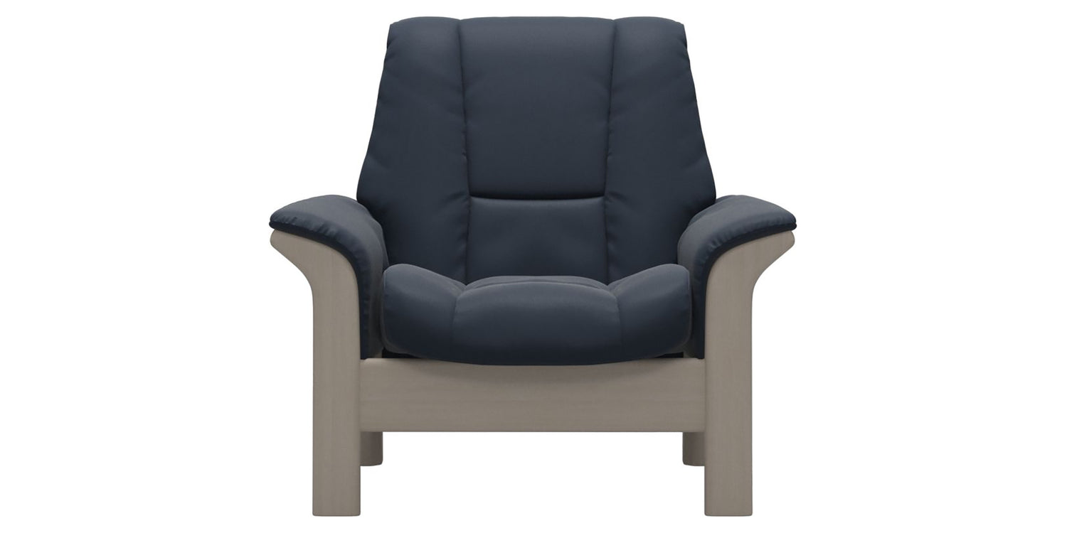 Paloma Leather Oxford Blue & Whitewash Base | Stressless Windsor Low Back Chair | Valley Ridge Furniture