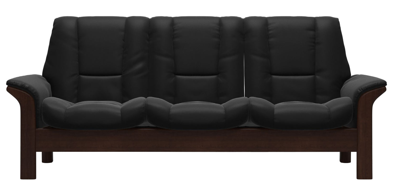 Paloma Leather Black & Brown Base | Stressless Windsor 3-Seater Low Back Sofa | Valley Ridge Furniture