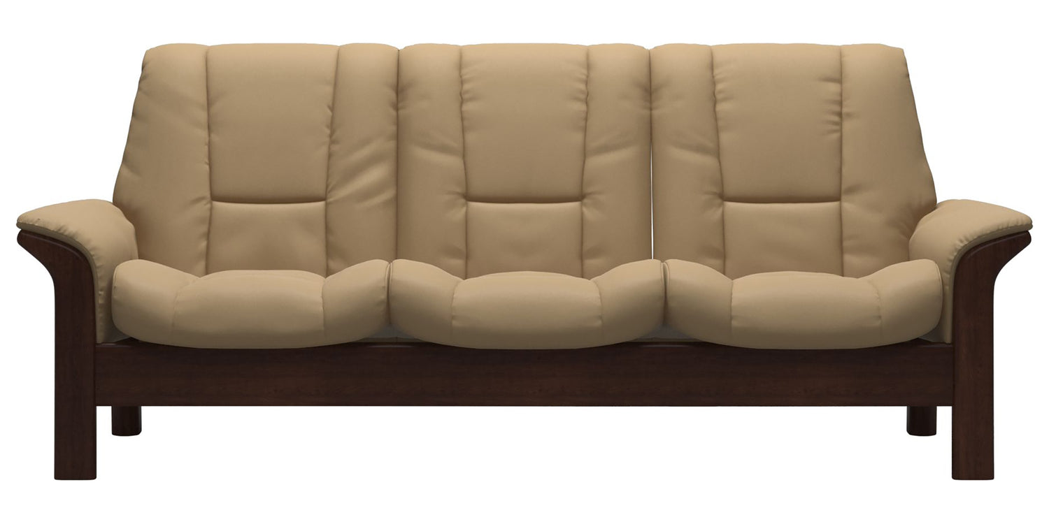 Paloma Leather Sand & Brown Base | Stressless Windsor 3-Seater Low Back Sofa | Valley Ridge Furniture