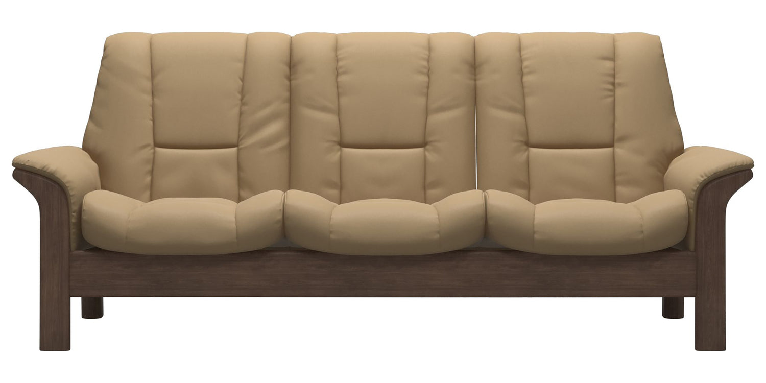 Paloma Leather Sand & Walnut Base | Stressless Windsor 3-Seater Low Back Sofa | Valley Ridge Furniture