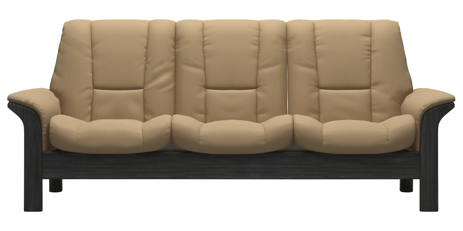 Paloma Leather Sand & Grey Base | Stressless Windsor 3-Seater Low Back Sofa | Valley Ridge Furniture
