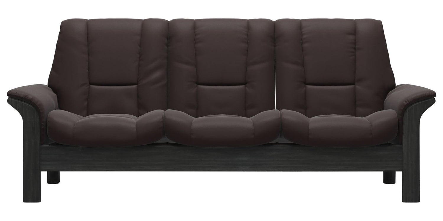 Paloma Leather Chocolate & Grey Base | Stressless Windsor 3-Seater Low Back Sofa | Valley Ridge Furniture