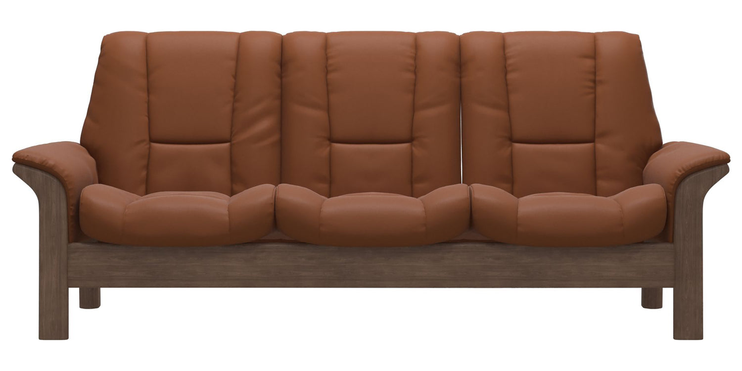 Paloma Leather New Cognac & Walnut Base | Stressless Windsor 3-Seater Low Back Sofa | Valley Ridge Furniture