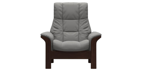 Paloma Leather Silver Grey and Brown Base | Stressless Windsor High Back Chair | Valley Ridge Furniture