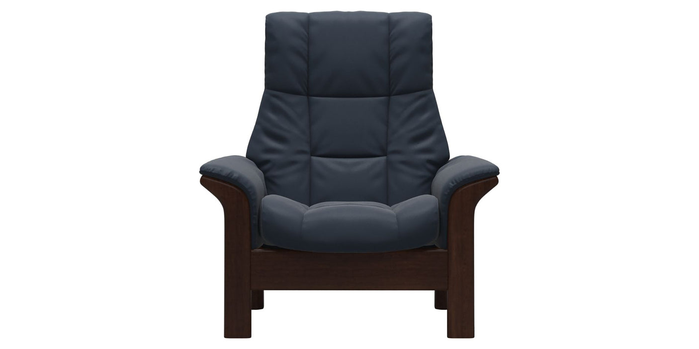 Paloma Leather Oxford Blue and Brown Base | Stressless Windsor High Back Chair | Valley Ridge Furniture