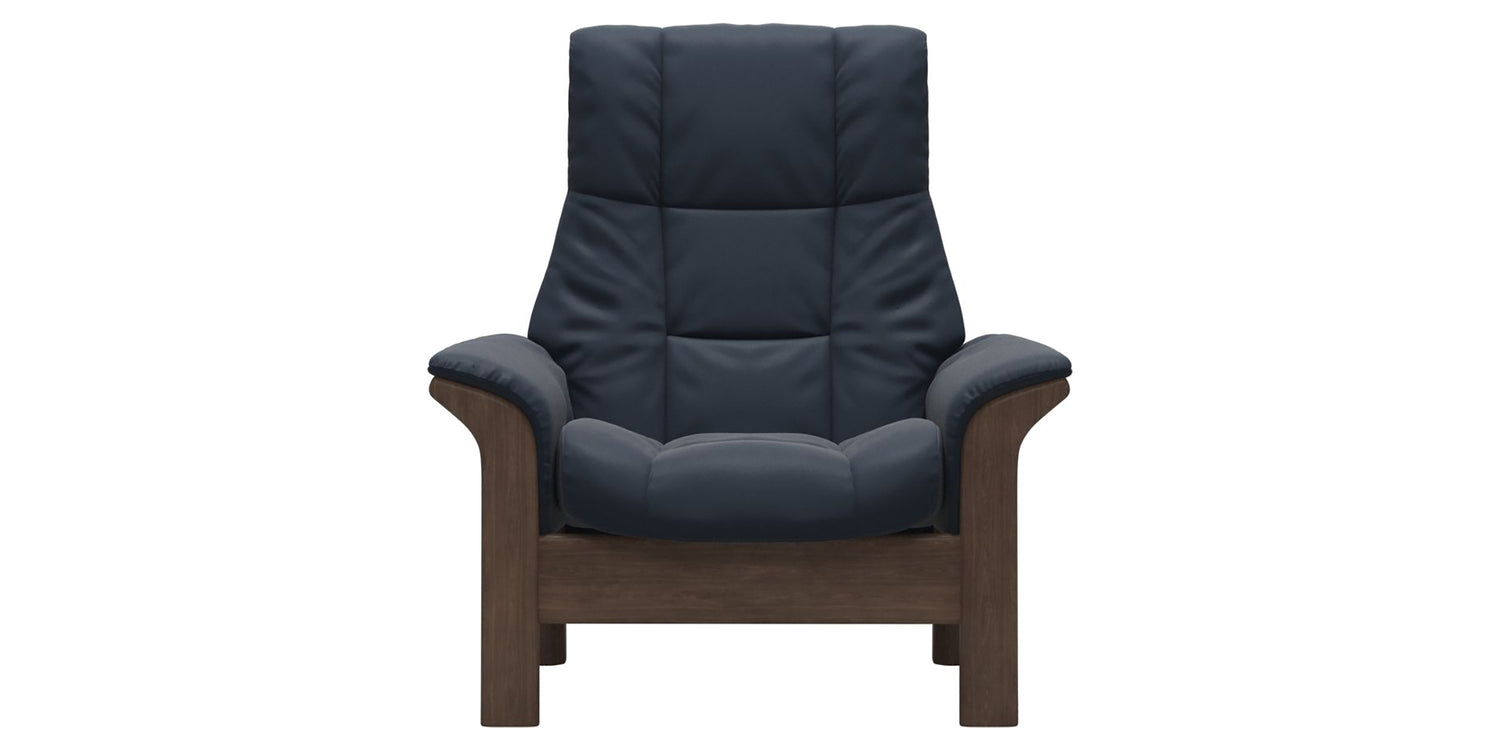 Paloma Leather Oxford Blue & Walnut Base | Stressless Windsor High Back Chair | Valley Ridge Furniture