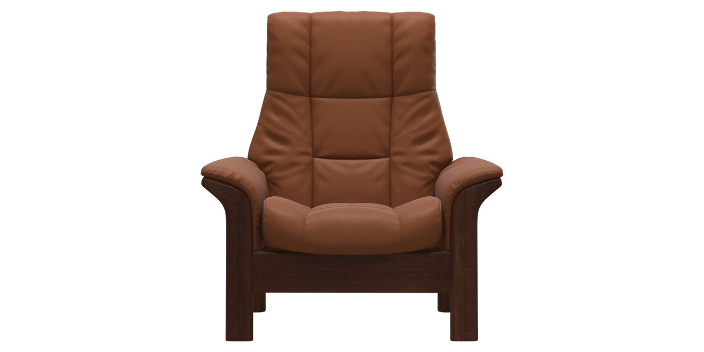 Paloma Leather New Cognac and Brown Base | Stressless Windsor High Back Chair | Valley Ridge Furniture