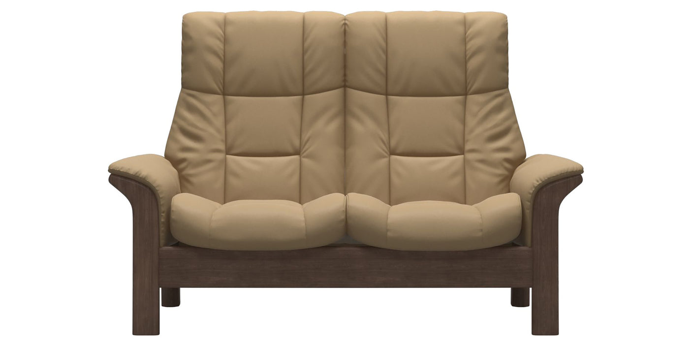 Paloma Leather Sand and Walnut Base | Stressless Windsor 2-Seater High Back Sofa | Valley Ridge Furniture