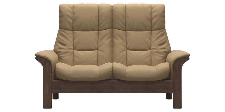Paloma Leather Sand and Walnut Base | Stressless Windsor 2-Seater High Back Sofa | Valley Ridge Furniture
