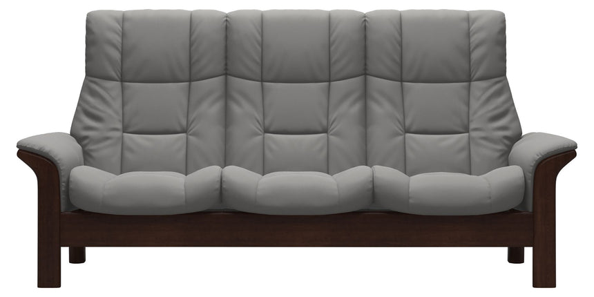 Paloma Leather Silver Grey and Brown Base | Stressless Windsor 3-Seater High Back Sofa | Valley Ridge Furniture