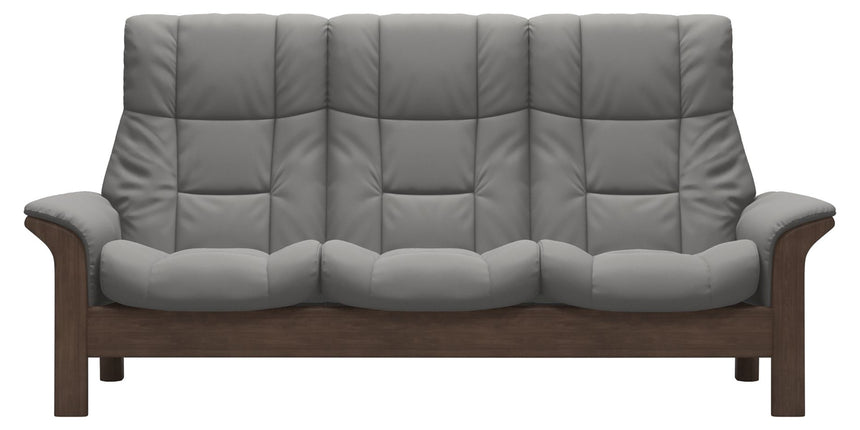 Paloma Leather Silver Grey and Walnut Base | Stressless Windsor 3-Seater High Back Sofa | Valley Ridge Furniture