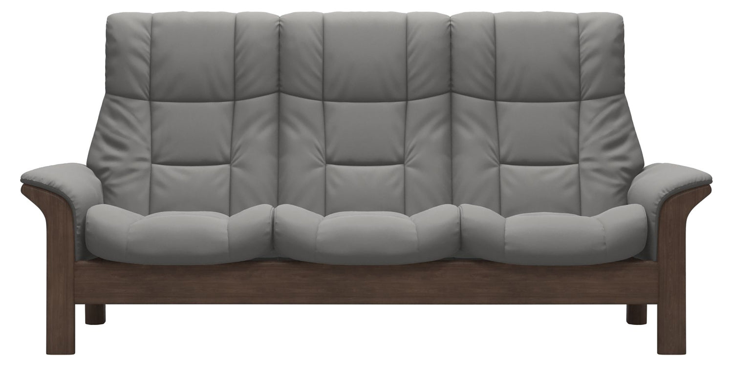 Paloma Leather Silver Grey & Walnut Base | Stressless Windsor 3-Seater High Back Sofa | Valley Ridge Furniture