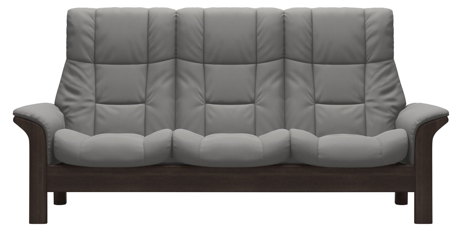 Paloma Leather Silver Grey & Wenge Base | Stressless Windsor 3-Seater High Back Sofa | Valley Ridge Furniture