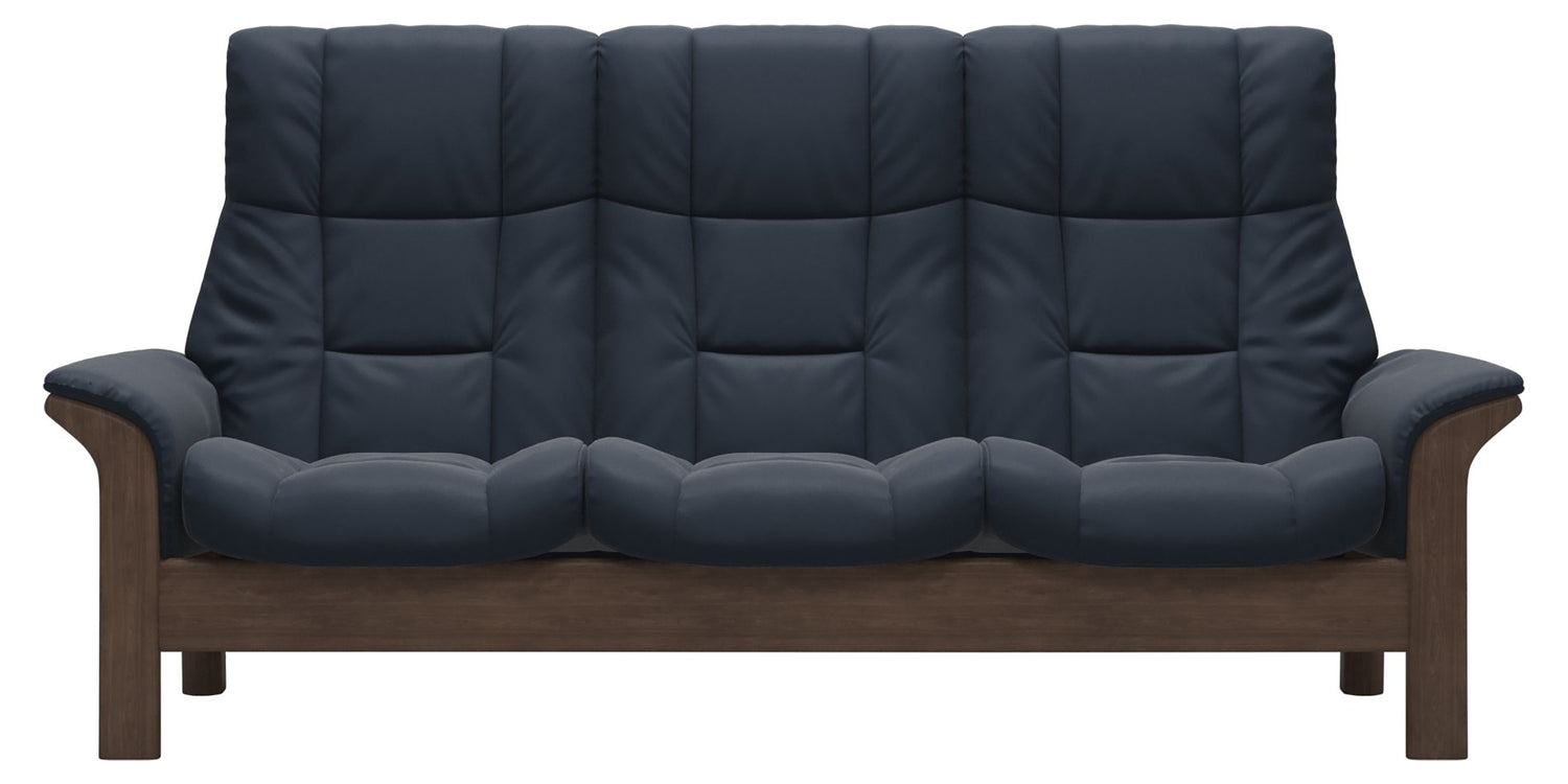 Paloma Leather Oxford Blue & Walnut Base | Stressless Windsor 3-Seater High Back Sofa | Valley Ridge Furniture