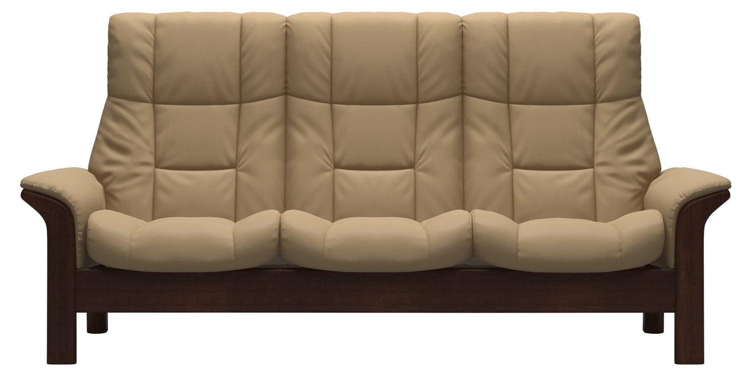 Paloma Leather Sand & Brown Base | Stressless Windsor 3-Seater High Back Sofa | Valley Ridge Furniture