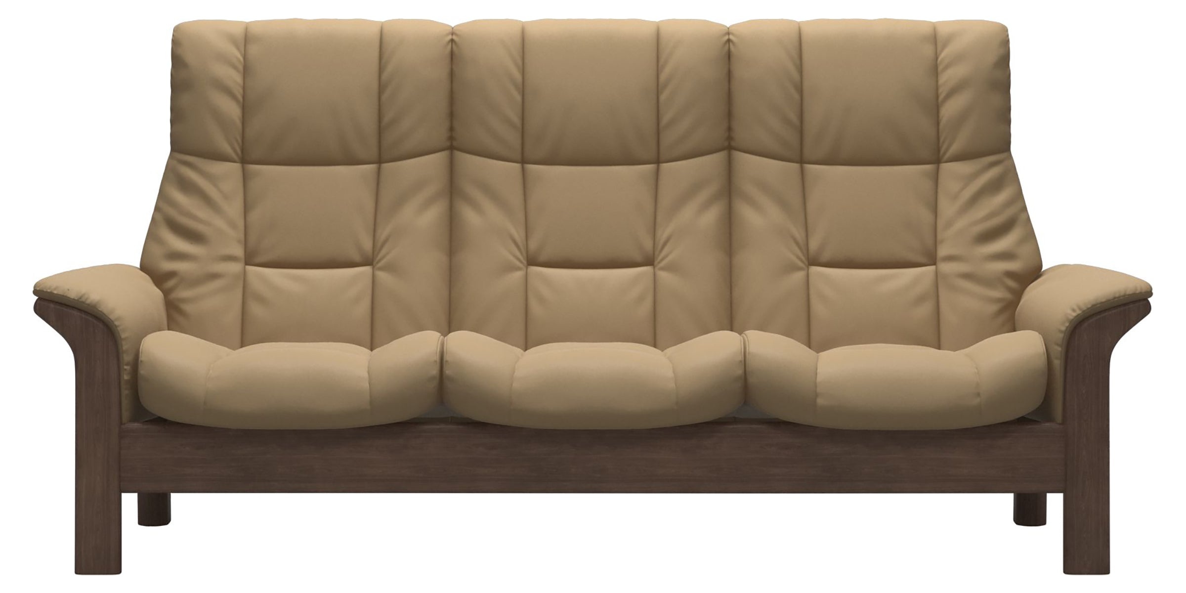 Paloma Leather Sand and Walnut Base | Stressless Windsor 3-Seater High Back Sofa | Valley Ridge Furniture
