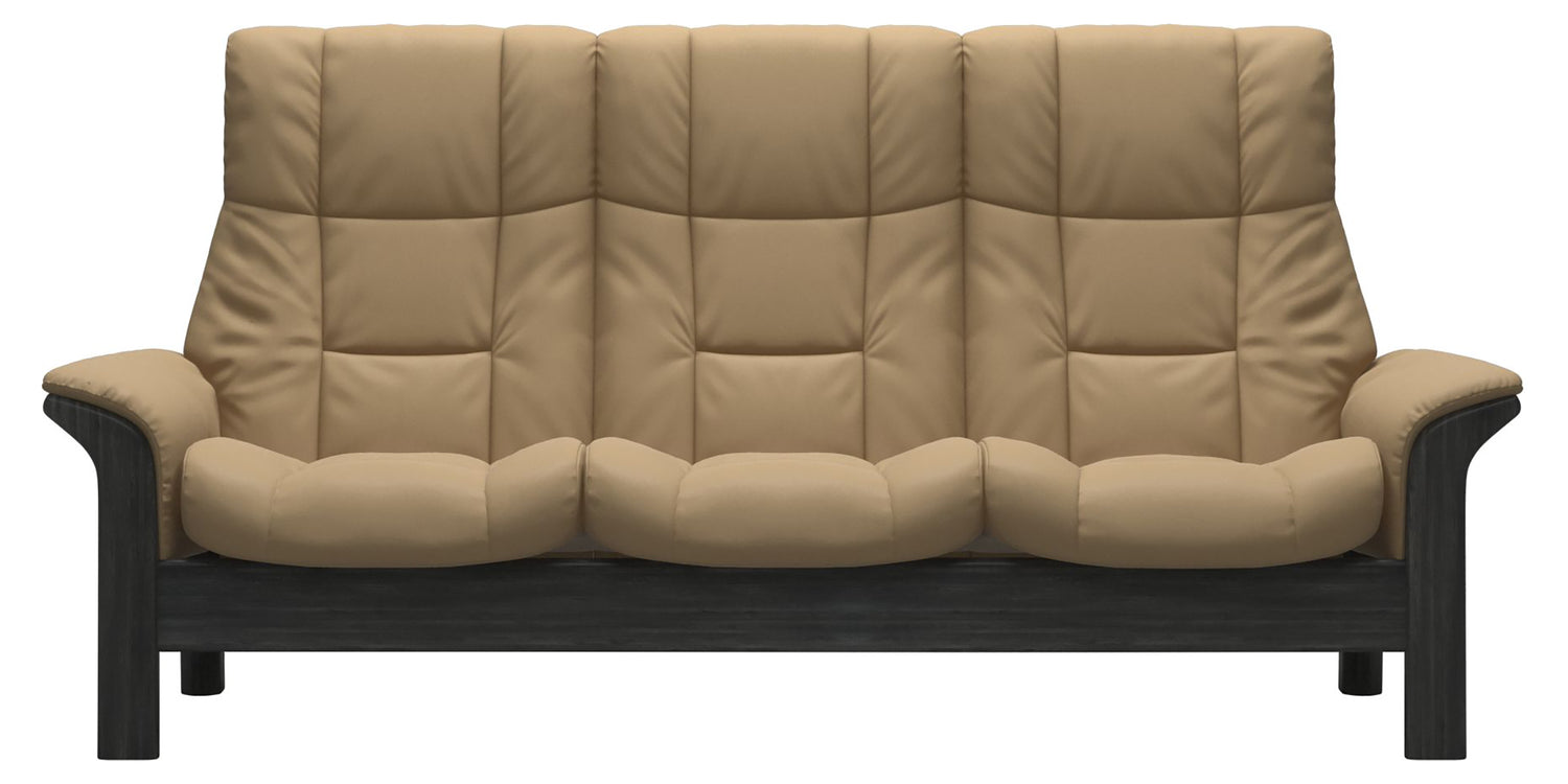 Paloma Leather Sand & Grey Base | Stressless Windsor 3-Seater High Back Sofa | Valley Ridge Furniture