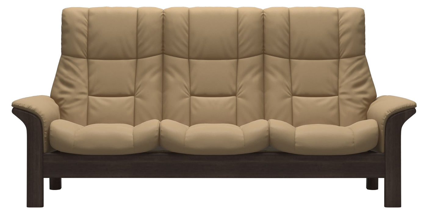Paloma Leather Sand and Wenge Base | Stressless Windsor 3-Seater High Back Sofa | Valley Ridge Furniture
