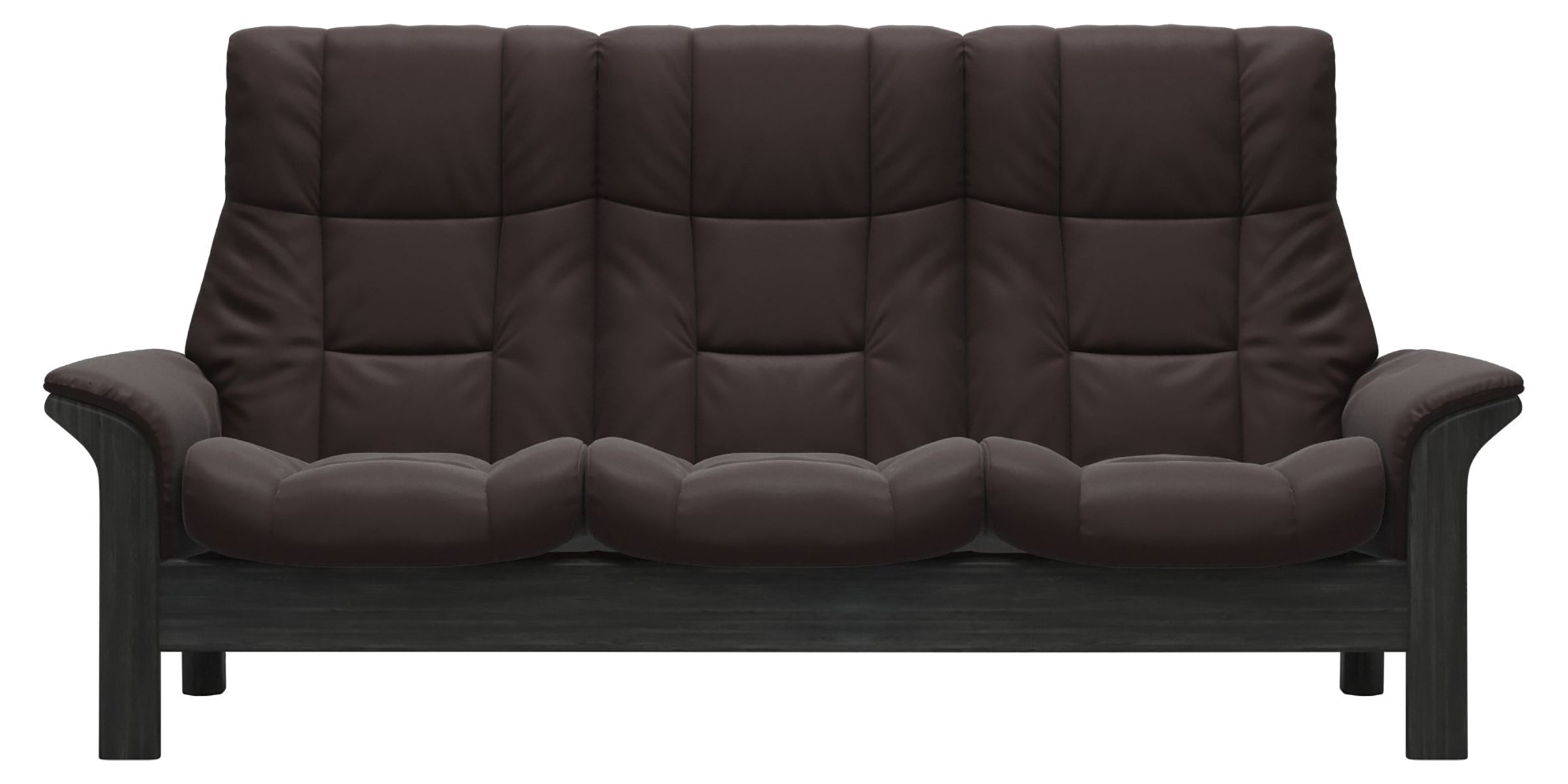 Paloma Leather Chocolate and Grey Base | Stressless Windsor 3-Seater High Back Sofa | Valley Ridge Furniture