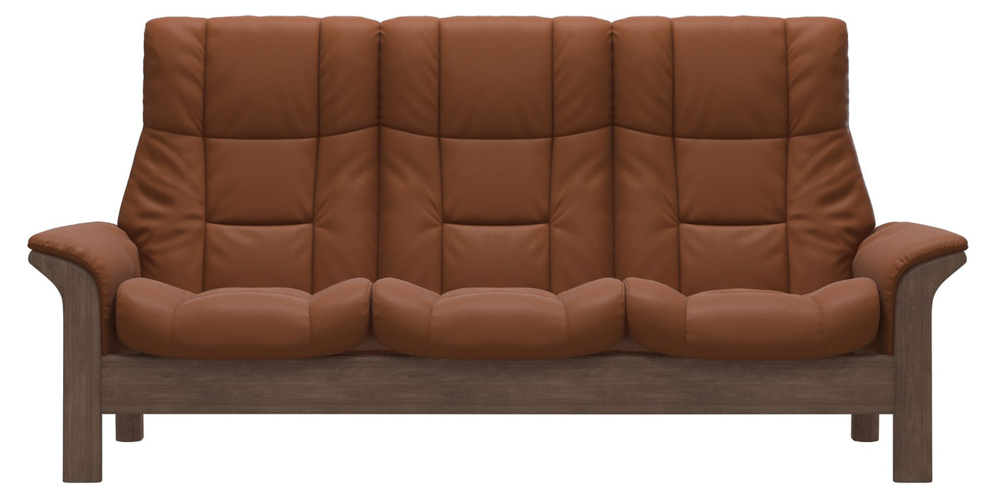 Paloma Leather New Cognac and Walnut Base | Stressless Windsor 3-Seater High Back Sofa | Valley Ridge Furniture