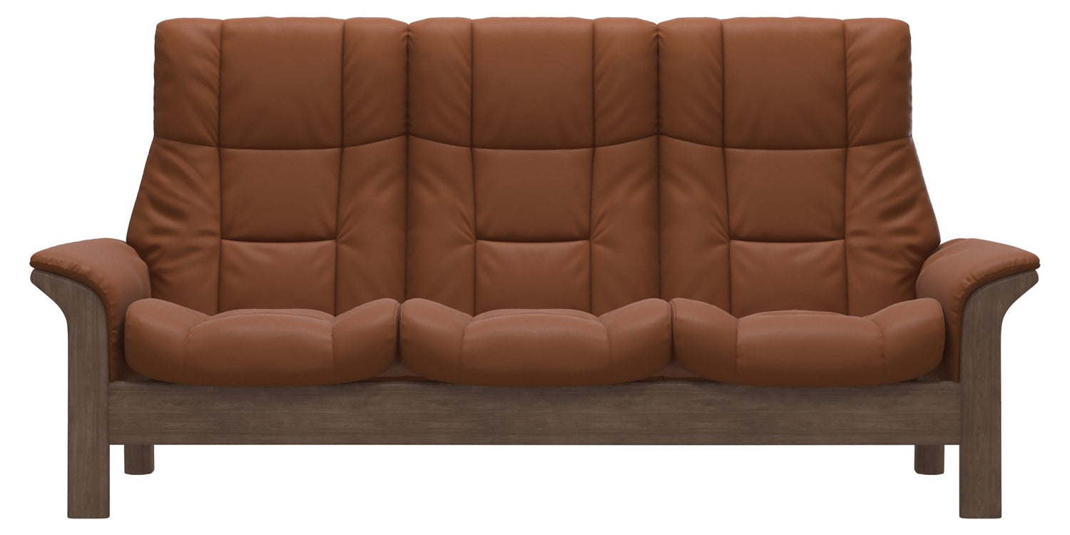 Paloma Leather New Cognac & Walnut Base | Stressless Windsor 3-Seater High Back Sofa | Valley Ridge Furniture