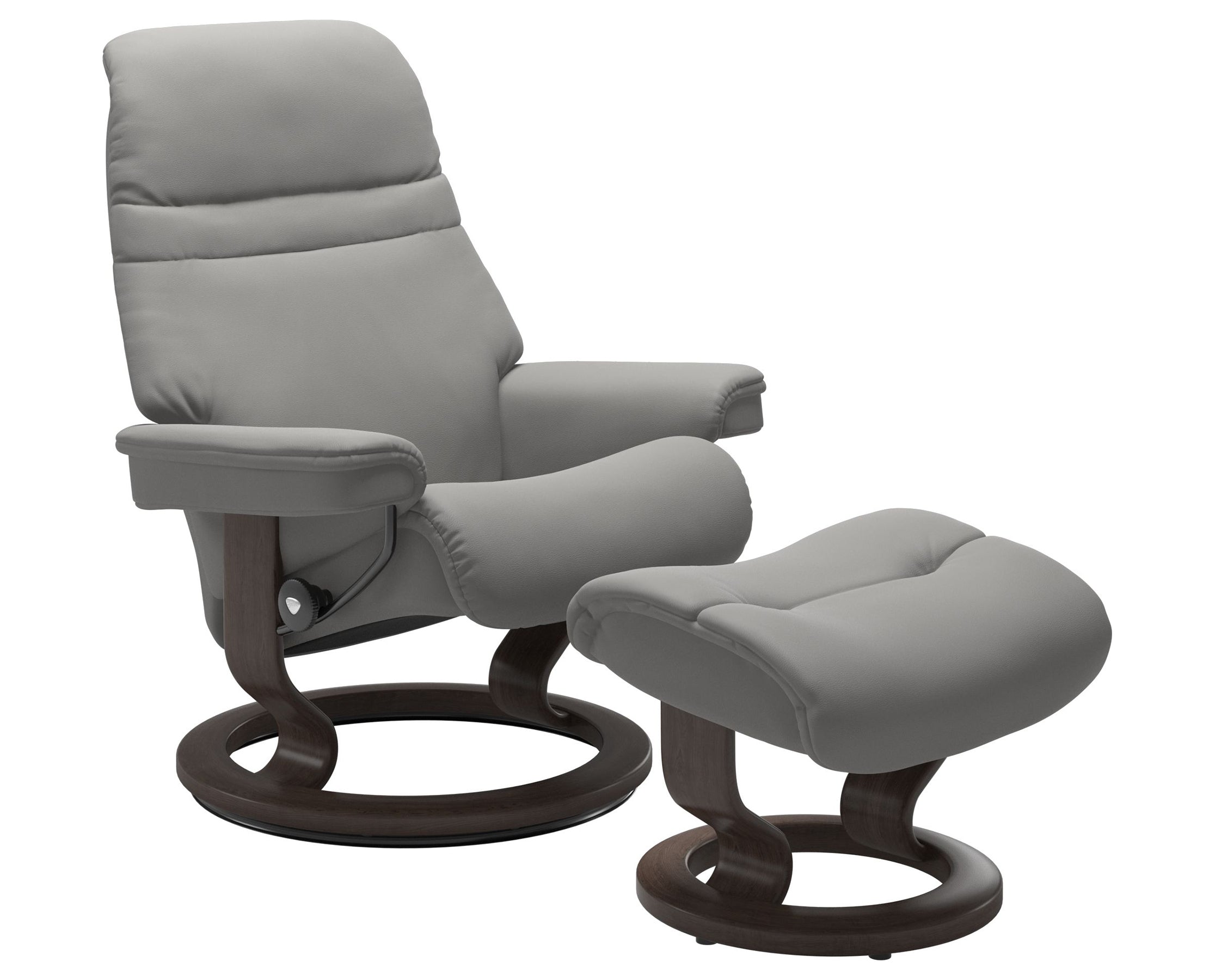 Paloma Leather Silver Grey S/M/L and Wenge Base | Stressless Sunrise Classic Recliner | Valley Ridge Furniture