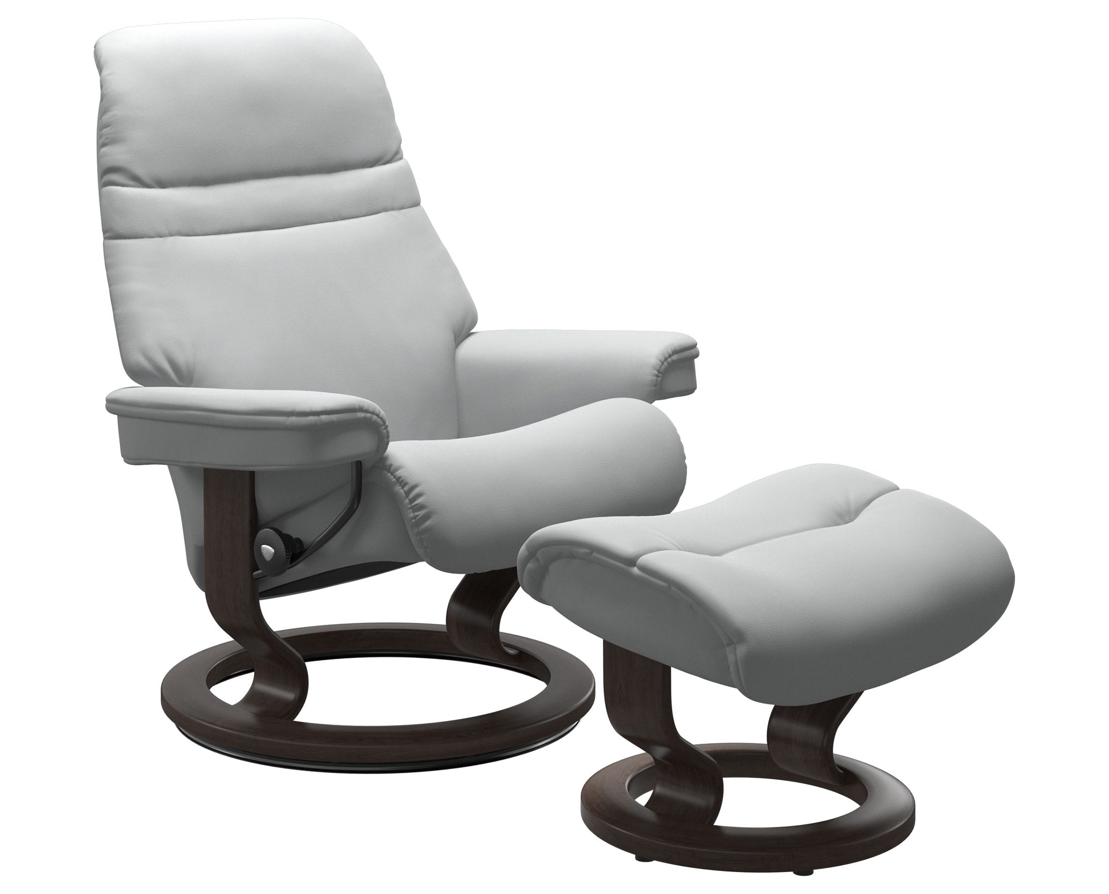 Paloma Leather Misty Grey S/M/L and Wenge Base | Stressless Sunrise Classic Recliner | Valley Ridge Furniture
