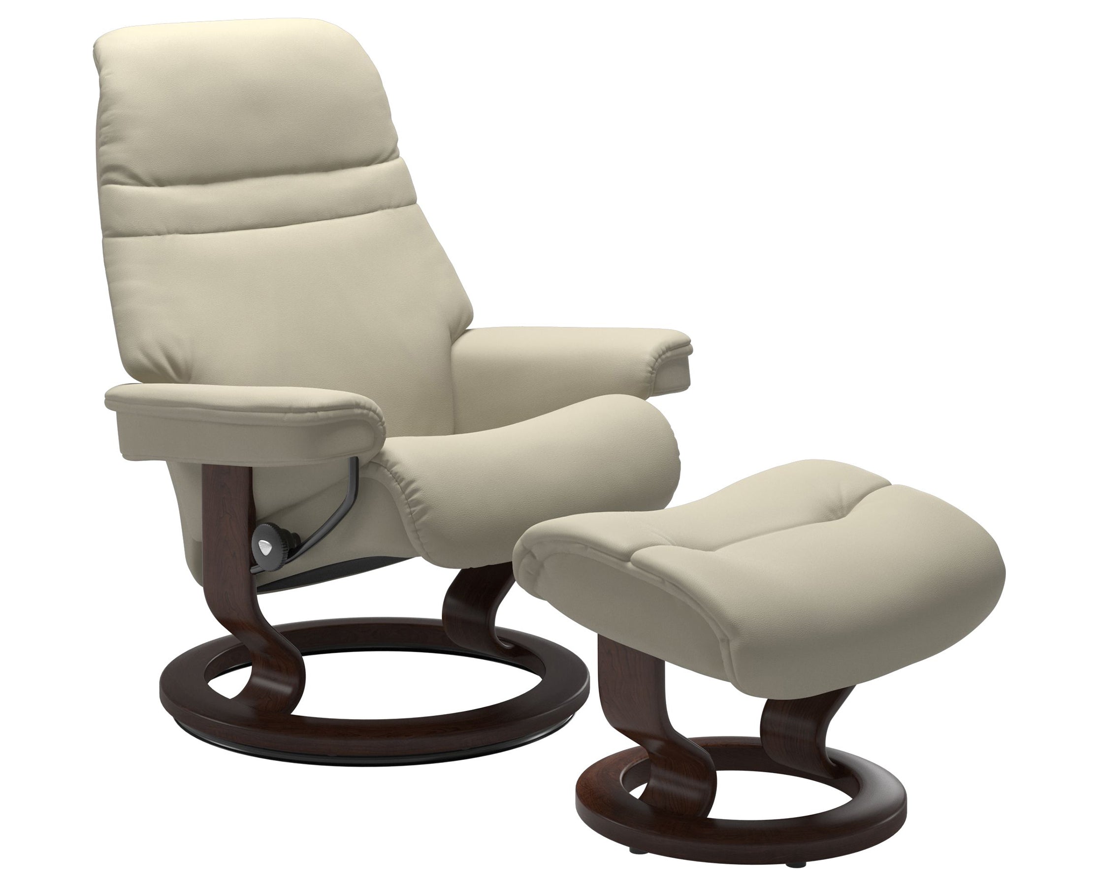 Paloma Leather Light Grey S/M/L and Brown Base | Stressless Sunrise Classic Recliner | Valley Ridge Furniture