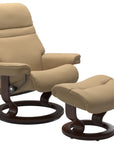 Paloma Leather Sand S/M/L and Brown Base | Stressless Sunrise Classic Recliner | Valley Ridge Furniture