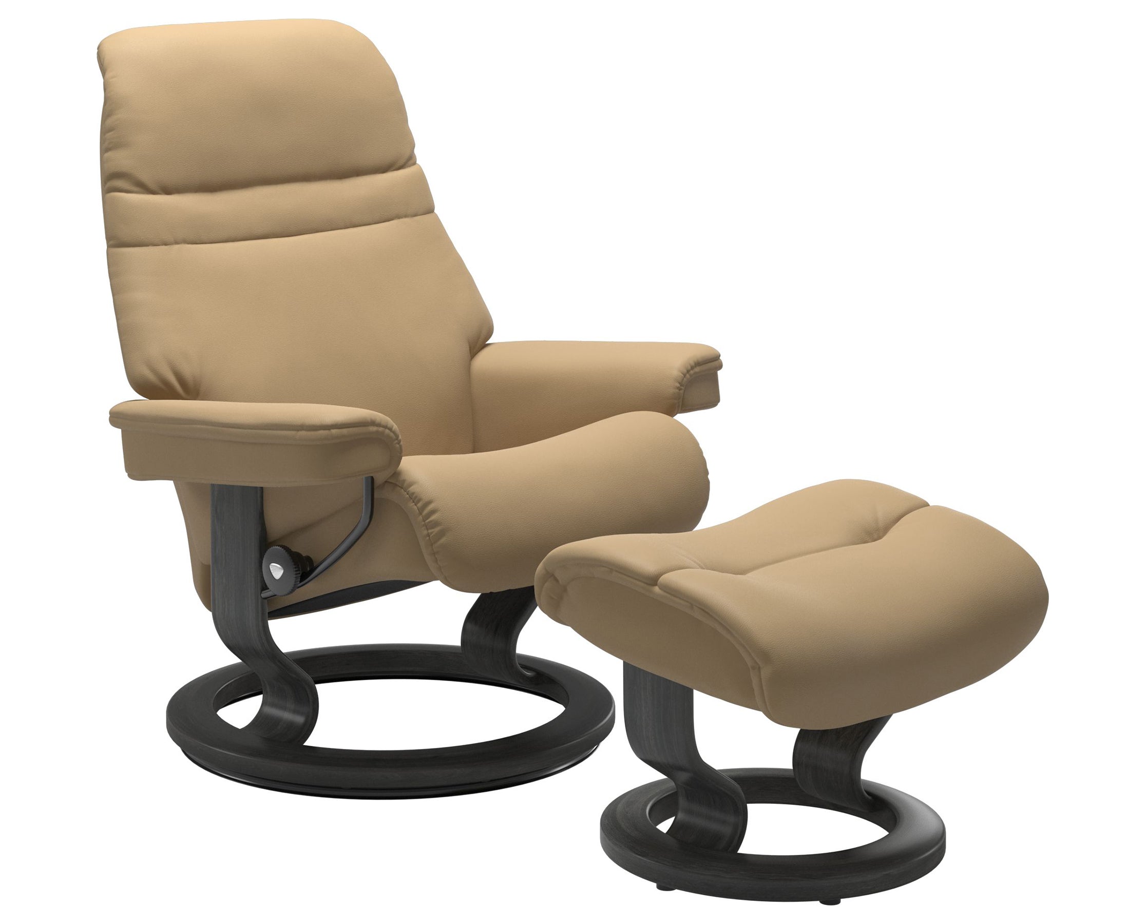 Paloma Leather Sand S/M/L and Grey Base | Stressless Sunrise Classic Recliner | Valley Ridge Furniture