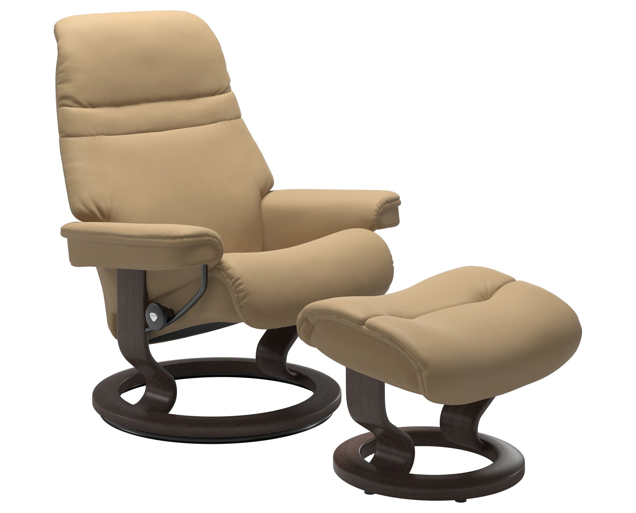 Paloma Leather Sand S/M/L and Wenge Base | Stressless Sunrise Classic Recliner | Valley Ridge Furniture