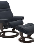 Paloma Leather Shadow Blue S/M/L and Wenge Base | Stressless Sunrise Classic Recliner | Valley Ridge Furniture