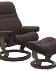 Paloma Leather Chocolate S/M/L and Walnut Base | Stressless Sunrise Classic Recliner | Valley Ridge Furniture