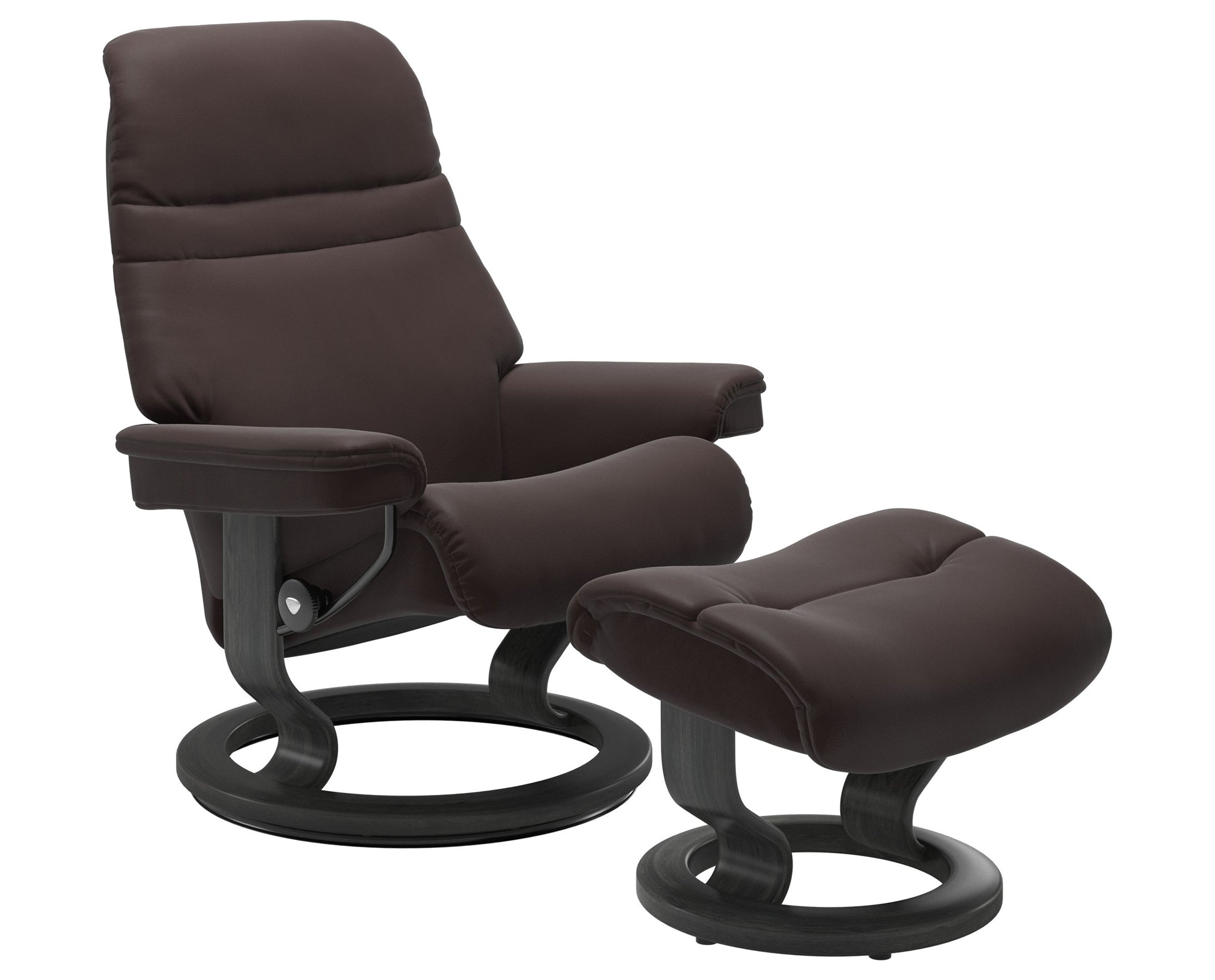 Paloma Leather Chocolate S/M/L and Grey Base | Stressless Sunrise Classic Recliner | Valley Ridge Furniture