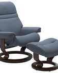Paloma Leather Sparrow Blue S/M/L and Brown Base | Stressless Sunrise Classic Recliner | Valley Ridge Furniture