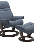 Paloma Leather Sparrow Blue S/M/L and Wenge Base | Stressless Sunrise Classic Recliner | Valley Ridge Furniture