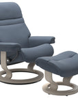 Paloma Leather Sparrow Blue S/M/L and Whitewash Base | Stressless Sunrise Classic Recliner | Valley Ridge Furniture