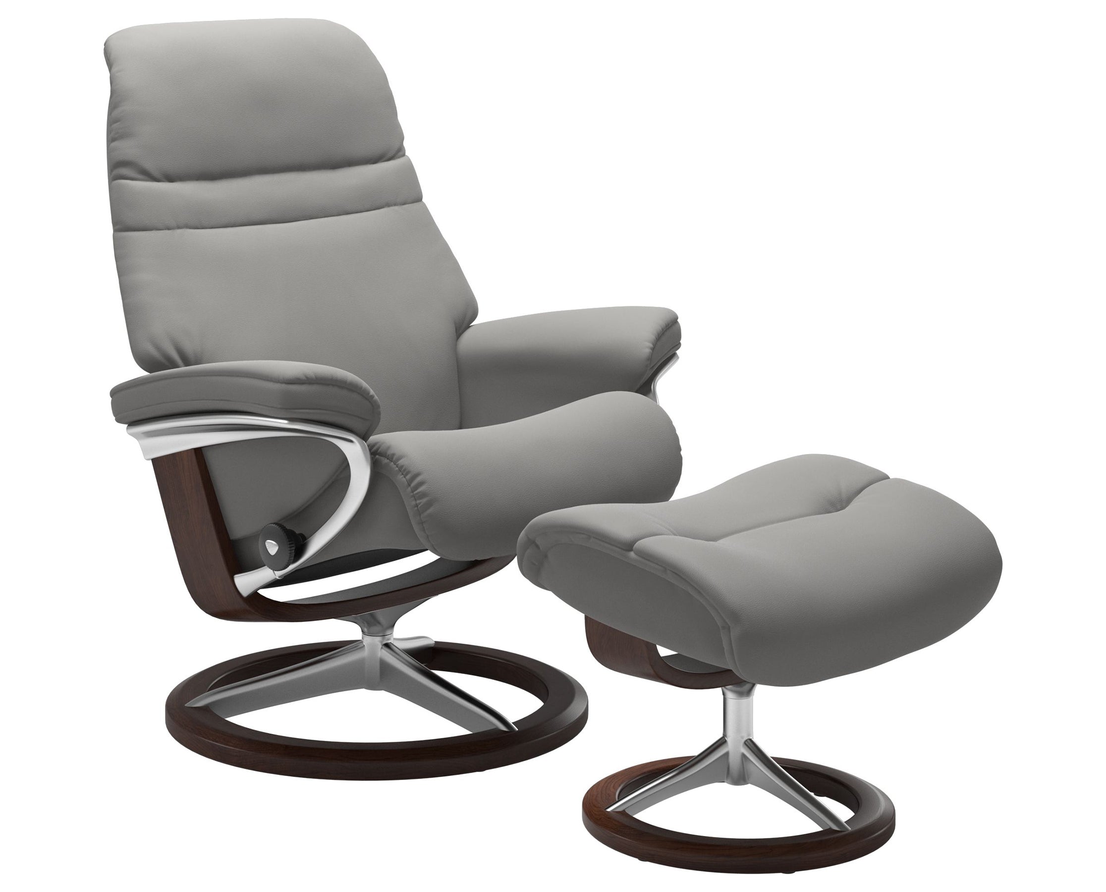 Paloma Leather Silver Grey S/M/L and Brown Base | Stressless Sunrise Signature Recliner | Valley Ridge Furniture