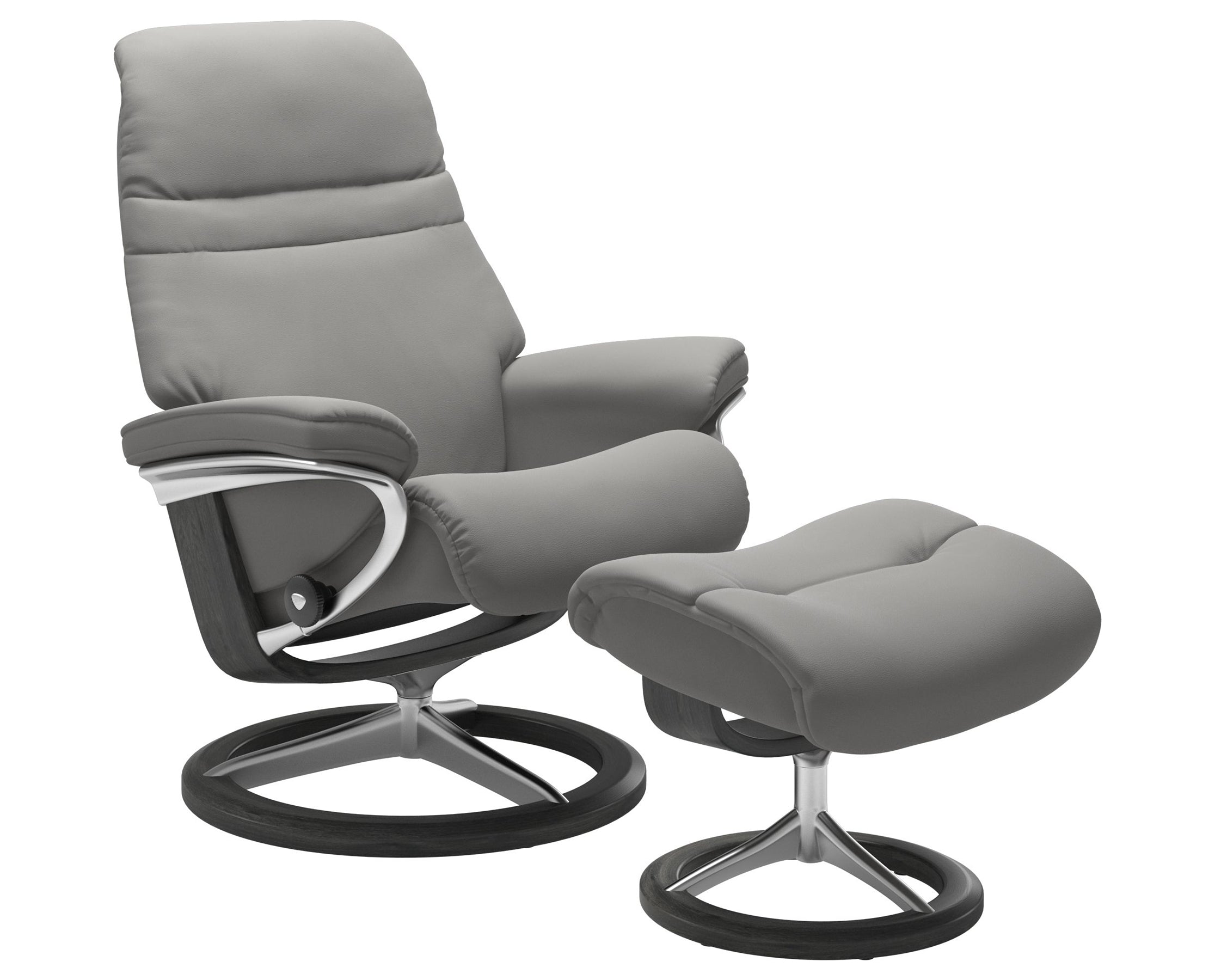 Paloma Leather Silver Grey S/M/L and Grey Base | Stressless Sunrise Signature Recliner | Valley Ridge Furniture