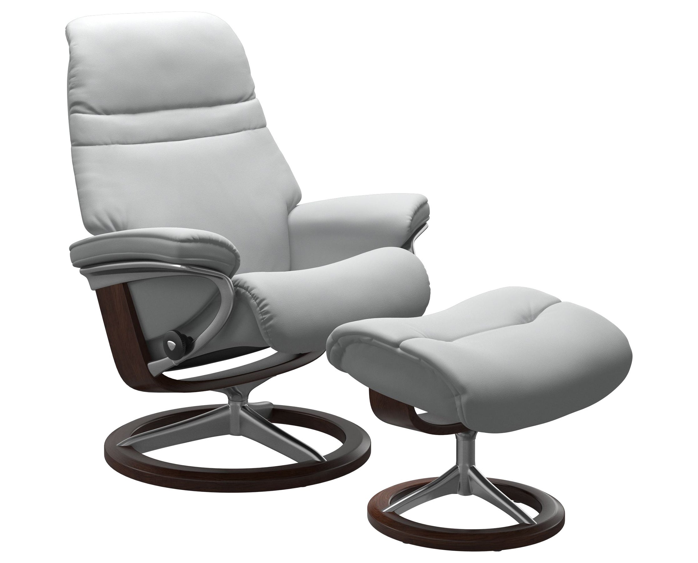 Paloma Leather Misty Grey S/M/L and Brown Base | Stressless Sunrise Signature Recliner | Valley Ridge Furniture