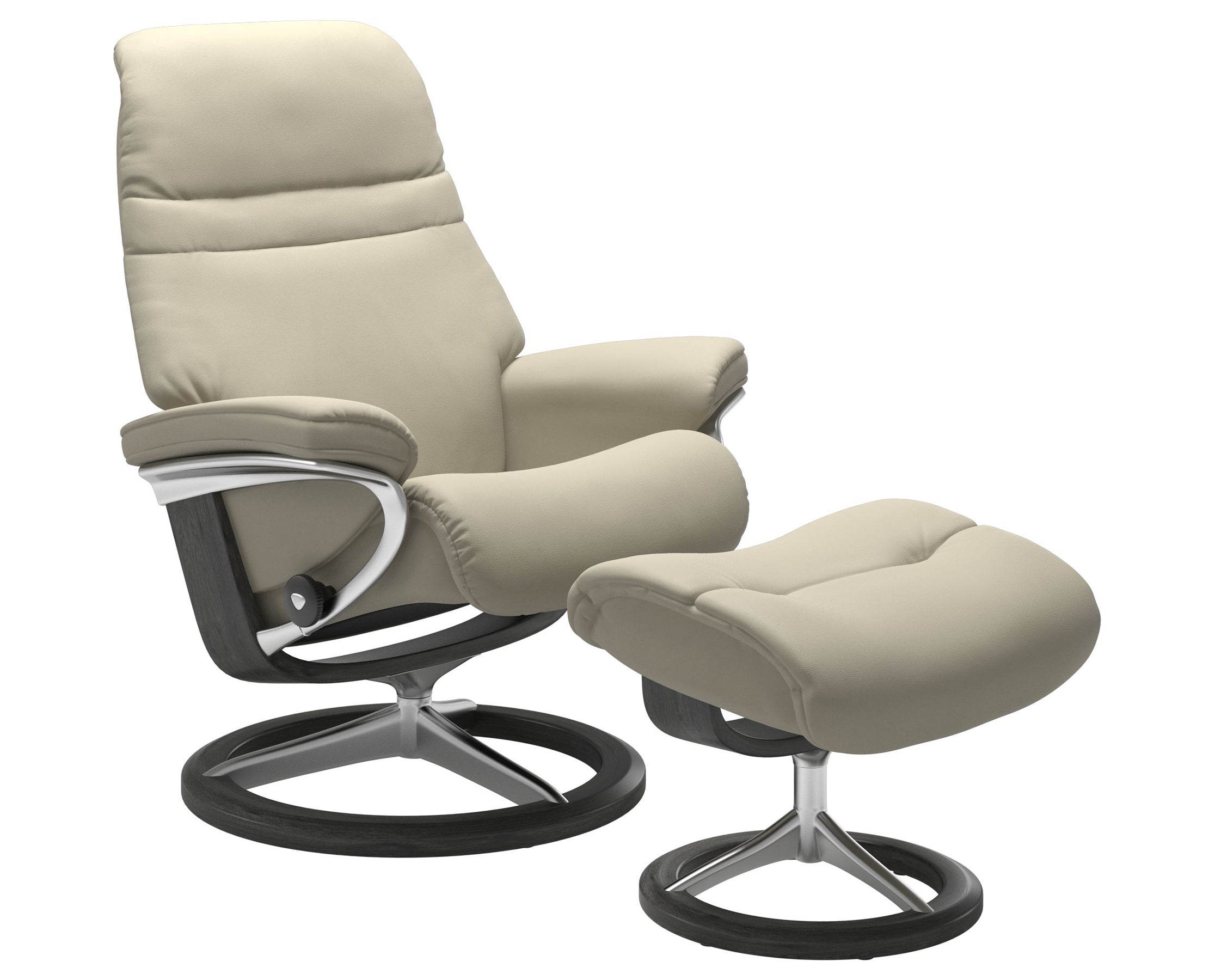 Paloma Leather Light Grey S/M/L and Grey Base | Stressless Sunrise Signature Recliner | Valley Ridge Furniture