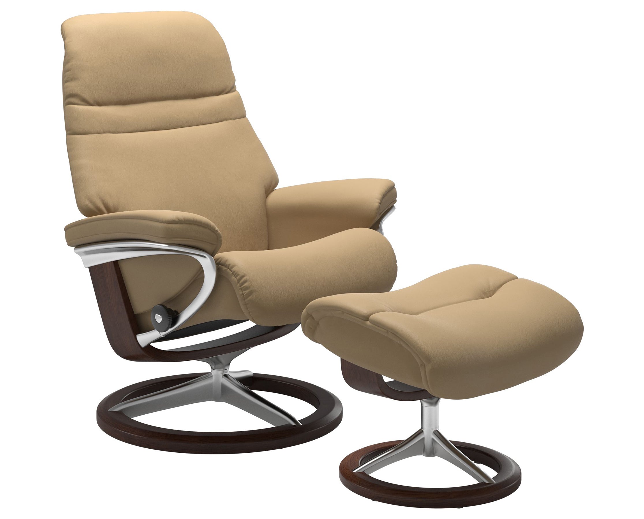 Paloma Leather Sand S/M/L and Brown Base | Stressless Sunrise Signature Recliner | Valley Ridge Furniture