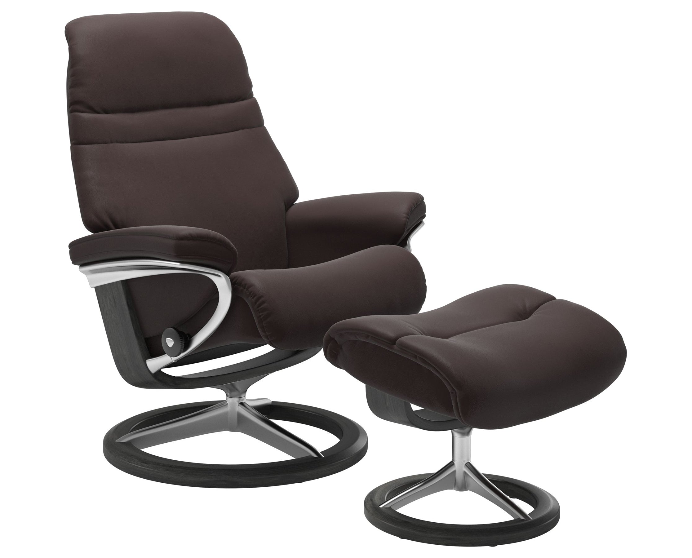 Paloma Leather Chocolate S/M/L and Grey Base | Stressless Sunrise Signature Recliner | Valley Ridge Furniture