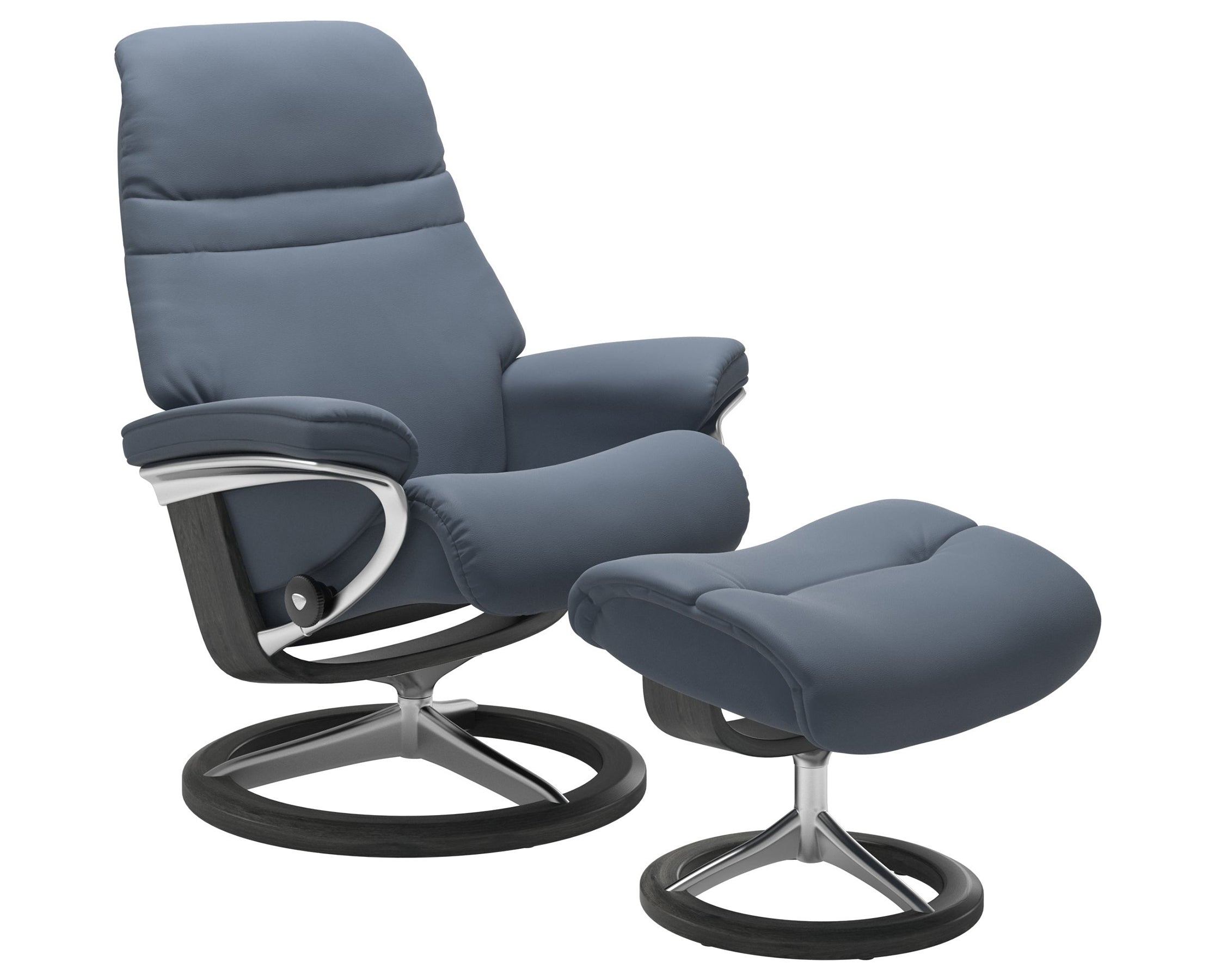 Paloma Leather Sparrow Blue S/M/L and Grey Base | Stressless Sunrise Signature Recliner | Valley Ridge Furniture