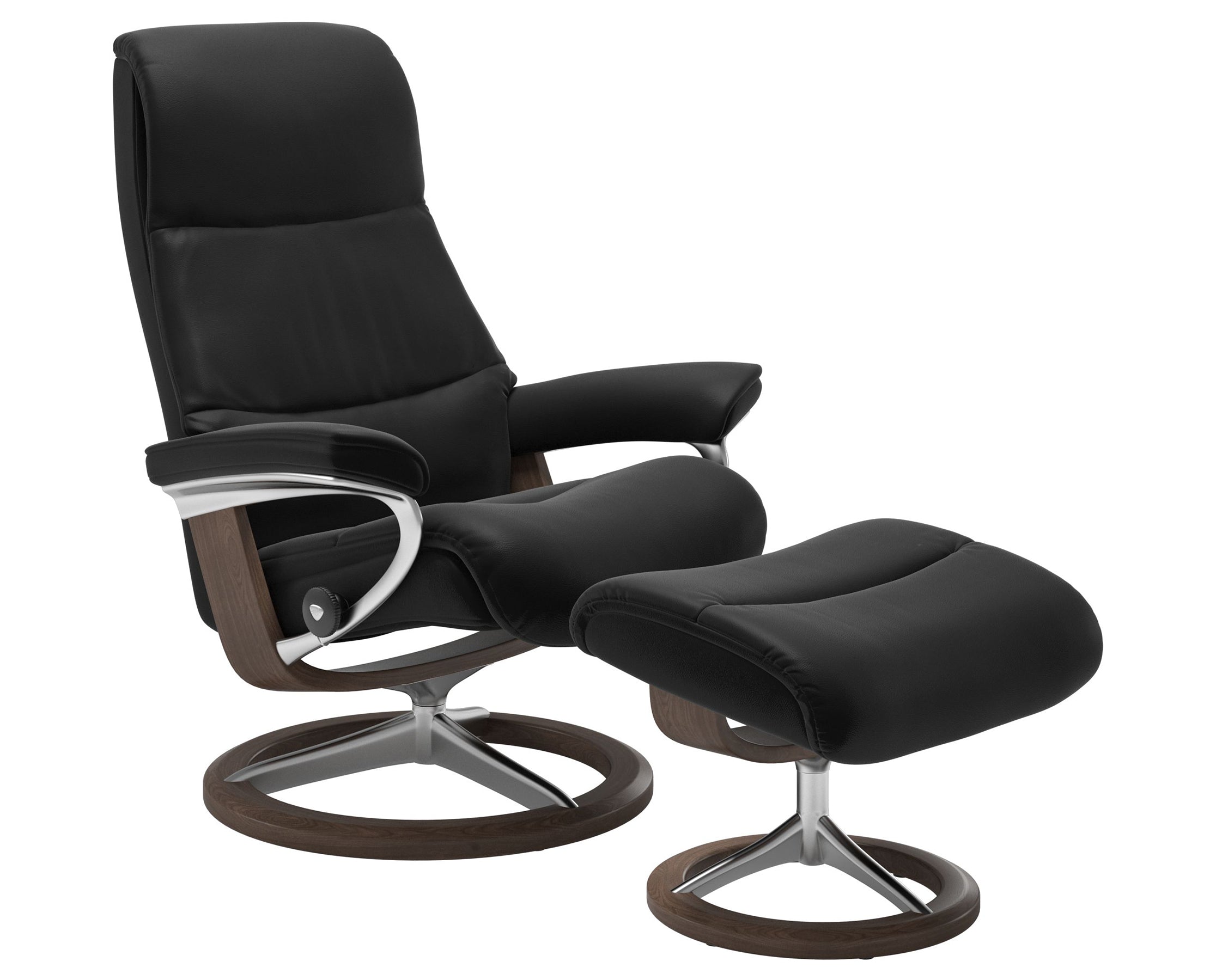 Paloma Leather Black S/M/L and Walnut Base | Stressless View Signature Recliner | Valley Ridge Furniture