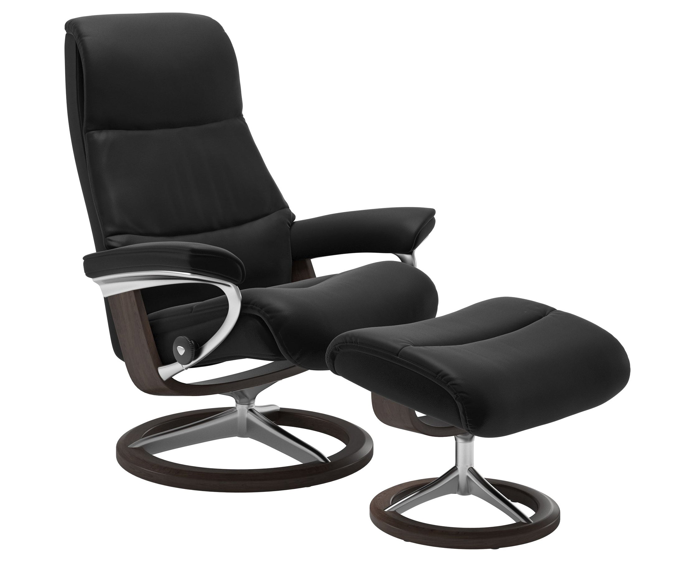 Paloma Leather Black S/M/L and Wenge Base | Stressless View Signature Recliner | Valley Ridge Furniture