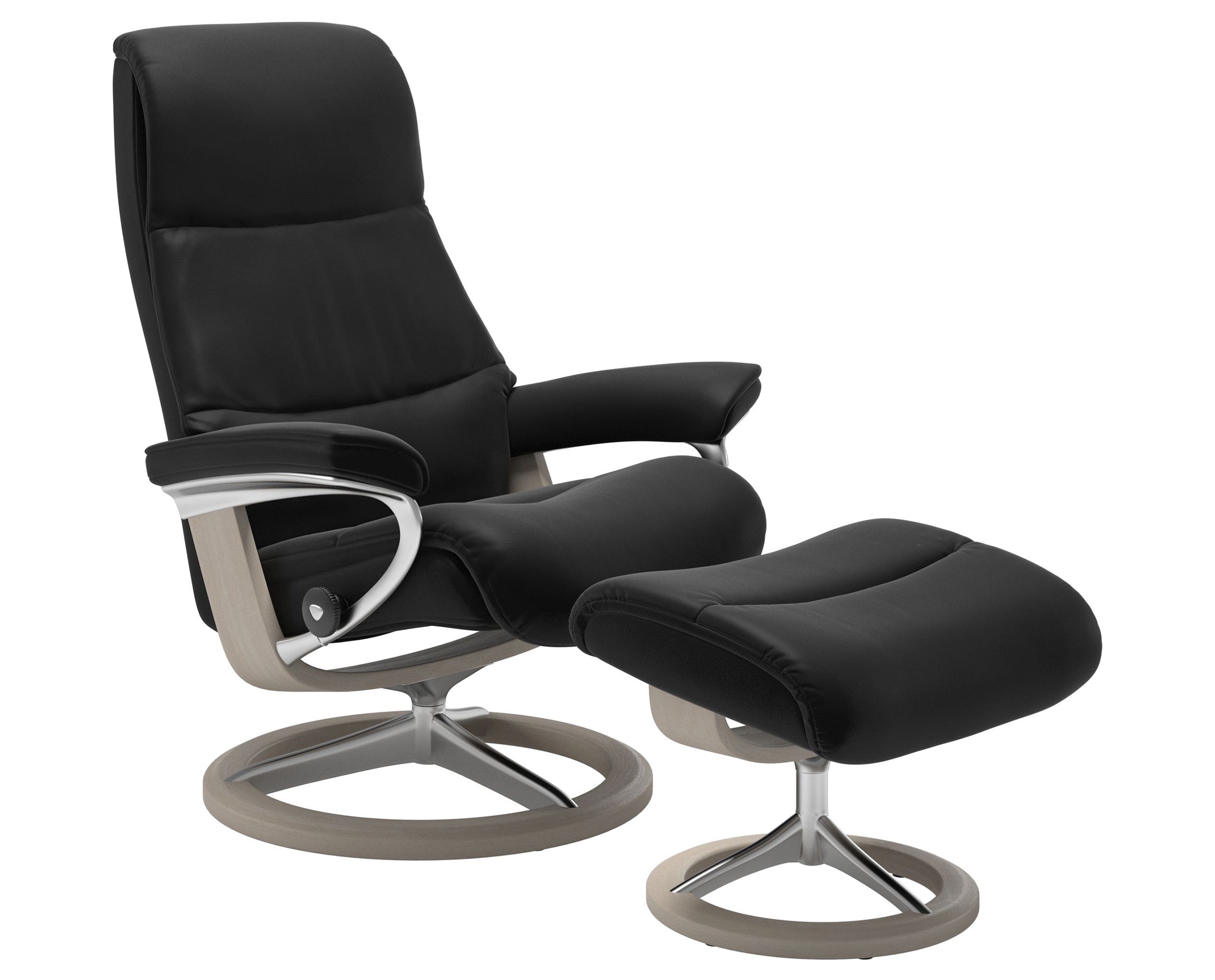 Paloma Leather Black S/M/L and Whitewash Base | Stressless View Signature Recliner | Valley Ridge Furniture