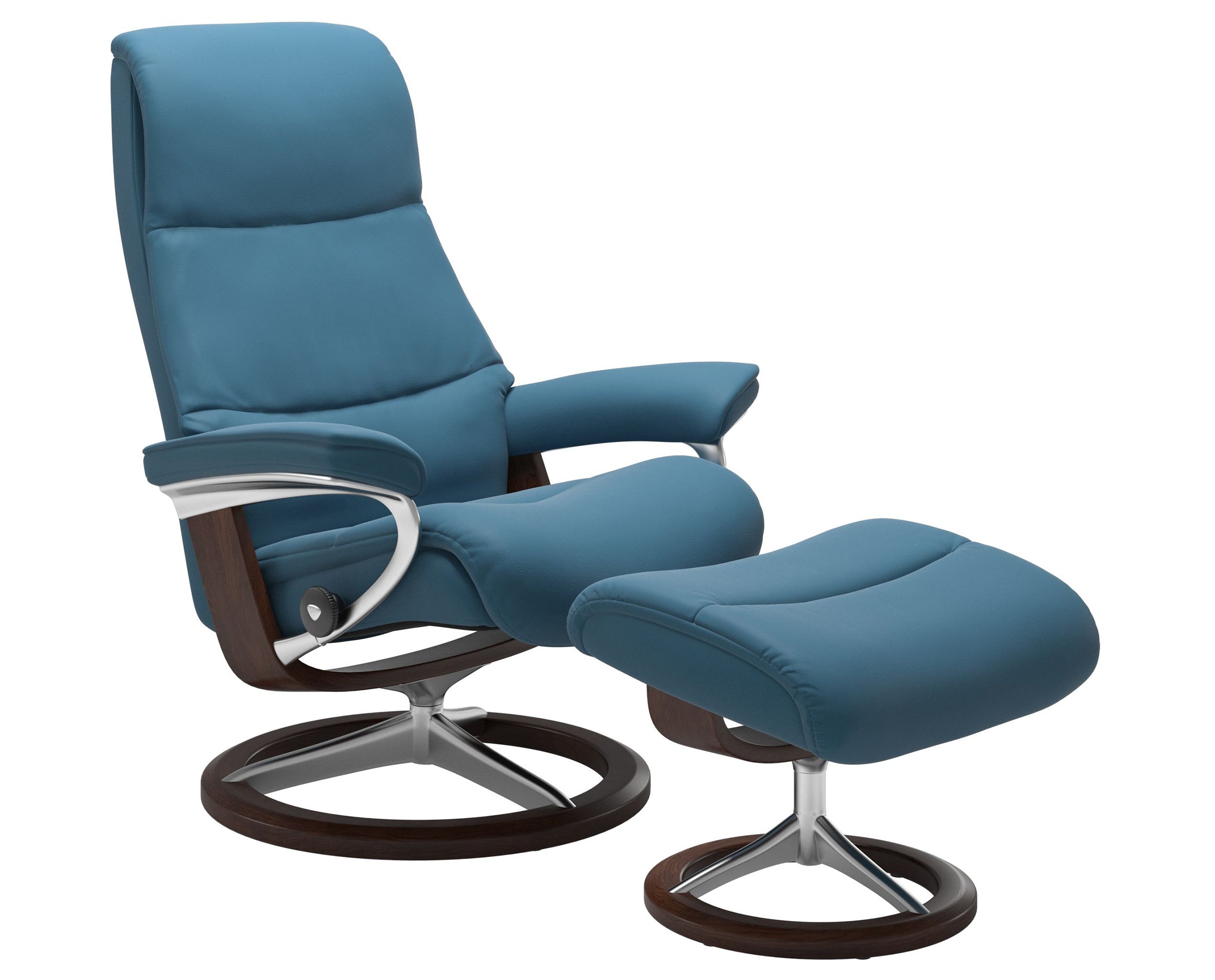 Paloma Leather Crystal Blue S/M/L and Brown Base | Stressless View Signature Recliner | Valley Ridge Furniture
