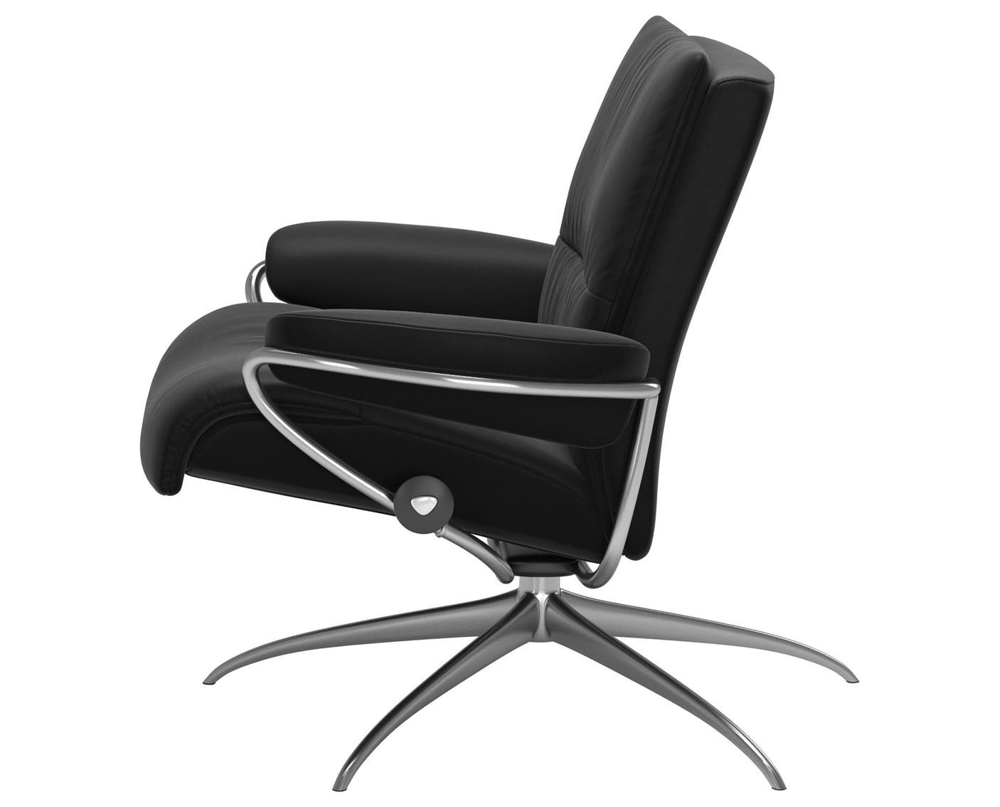 Paloma Leather Black M & Chrome Base | Stressless Tokyo Low Back Recliner | Valley Ridge Furniture